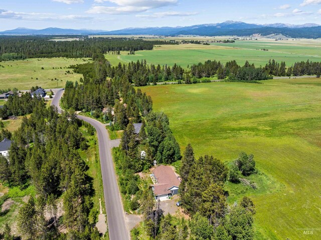 aerial view with a mountain view and a rural view