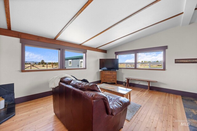 living room with baseboards and light wood finished floors