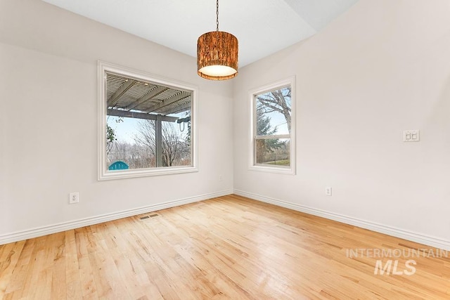 spare room with light hardwood / wood-style flooring