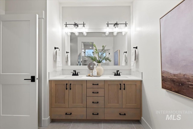 bathroom with vanity and tile patterned floors