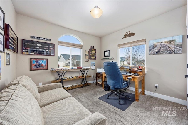 view of carpeted home office