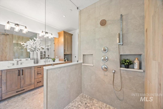 8860 Kemp Rd, Middleton, ID 83607 - bathroom featuring walk in shower, vanity, and a chandelier
