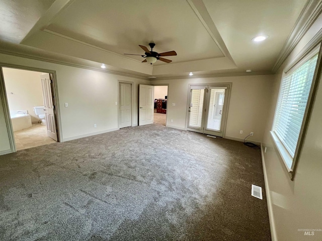 315 Shadetree Trl, Twin Falls, ID 83301 - unfurnished bedroom with a raised ceiling, crown molding, carpet floors, baseboards, and recessed lighting