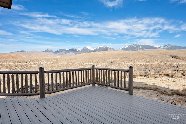 wooden deck with a mountain view