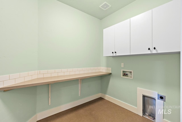 13991 W Milford Dr, Boise, ID 83713 - laundry room featuring cabinet space, hookup for an electric dryer, baseboards, carpet flooring, and washer hookup