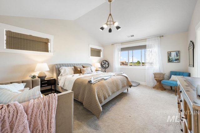 10411 Hazy Glen Dr, Nampa, ID 83687 - carpeted bedroom featuring vaulted ceiling and a chandelier