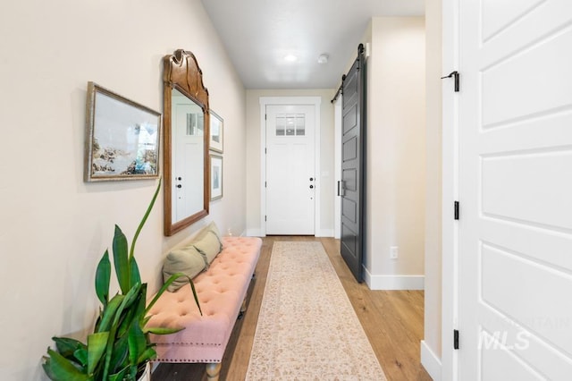 10411 Hazy Glen Dr, Nampa, ID 83687 - entryway with a barn door and light wood-type flooring