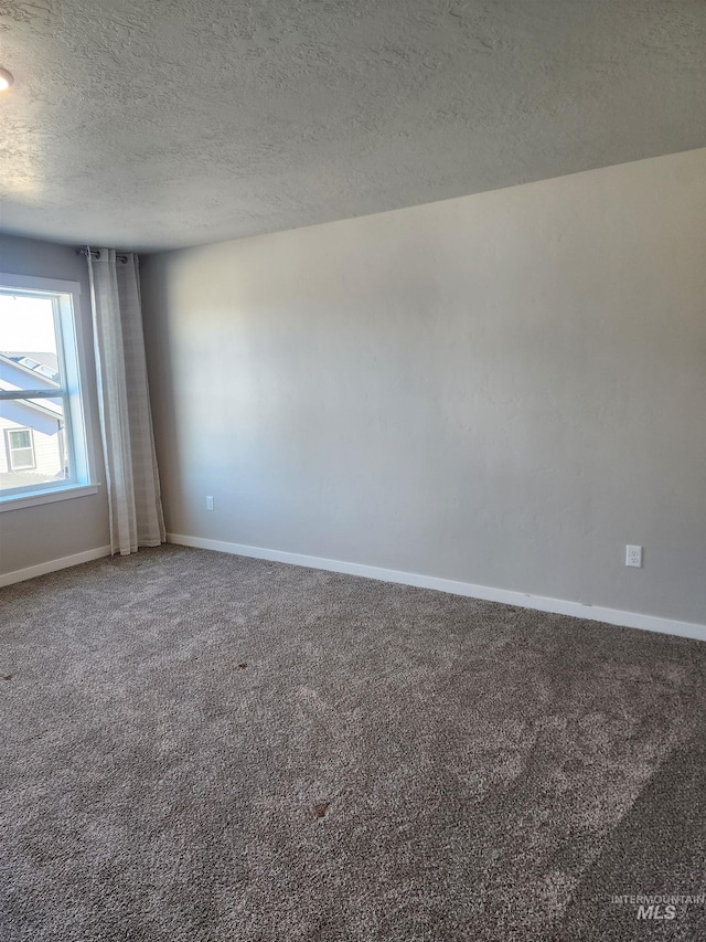 unfurnished room with carpet floors and a textured ceiling