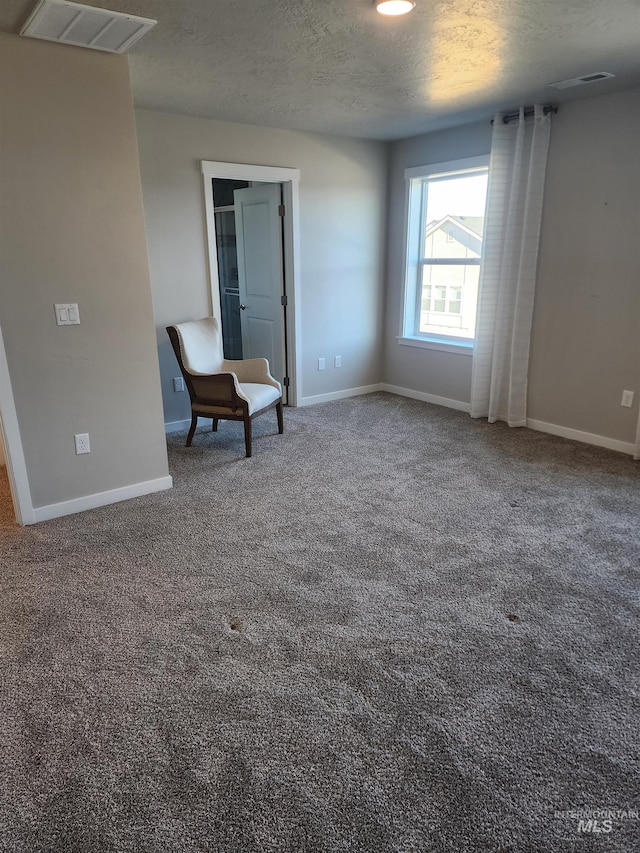 interior space with carpet and a textured ceiling