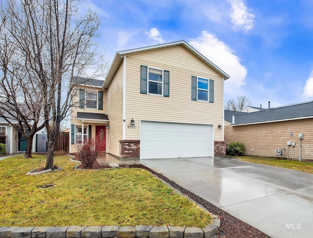 view of front property with a front yard and a garage