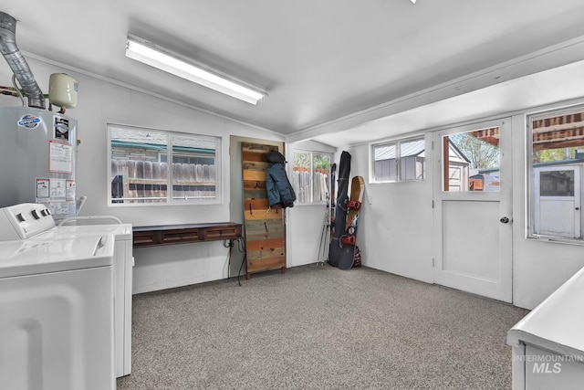 2323 W Lemhi St, Boise, ID 83705 - laundry room with gas water heater, laundry area, carpet floors, and washer and clothes dryer