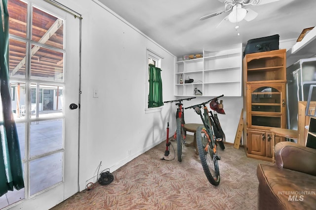 2323 W Lemhi St, Boise, ID 83705 - workout area featuring carpet floors, baseboards, and ceiling fan