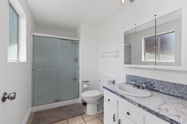 101 Patton St, Marsing, ID 83639 - full bathroom featuring vanity, toilet, a shower stall, and tile patterned floors