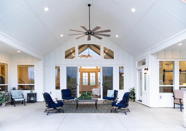 view of patio featuring ceiling fan