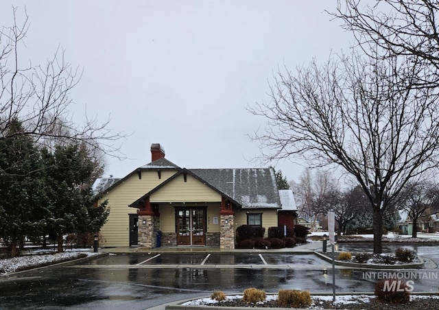 view of snow covered building