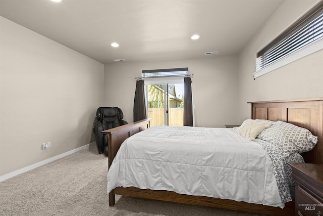 5359 N Landon Creek Pl, Meridian, ID 83646 - carpeted bedroom featuring recessed lighting, access to exterior, multiple windows, and visible vents