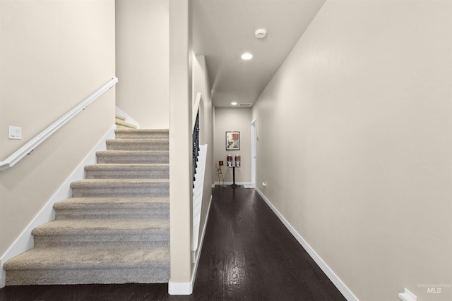 5359 N Landon Creek Pl, Meridian, ID 83646 - staircase featuring recessed lighting, wood finished floors, and baseboards
