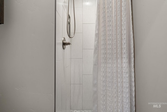 interior details featuring a tile shower