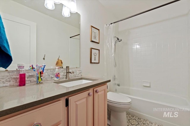 full bath featuring vanity, toilet, and tub / shower combination