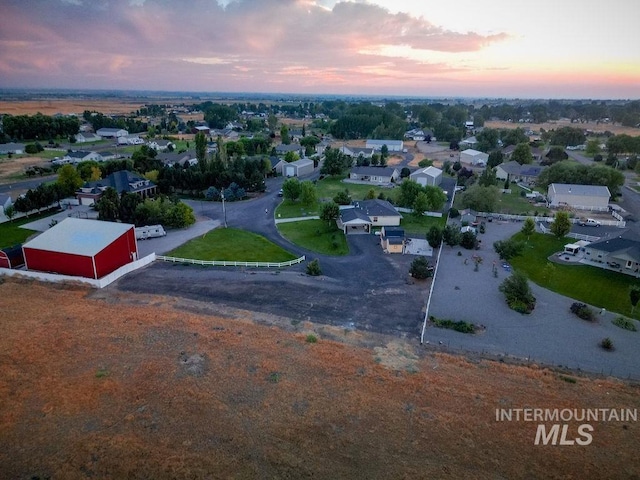 view of aerial view at dusk