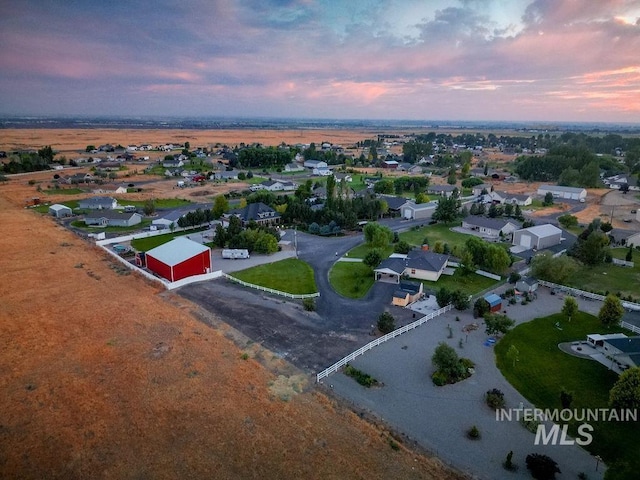 view of aerial view at dusk