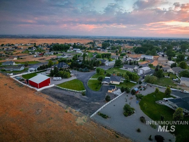 view of aerial view at dusk