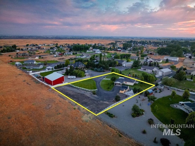 view of aerial view at dusk