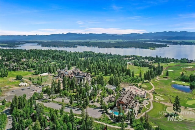 aerial view with a water and mountain view