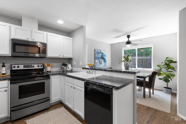 11031 W Red Maple Dr, Boise, ID 83709 - kitchen with stainless steel appliances, a peninsula, white cabinetry, and recessed lighting