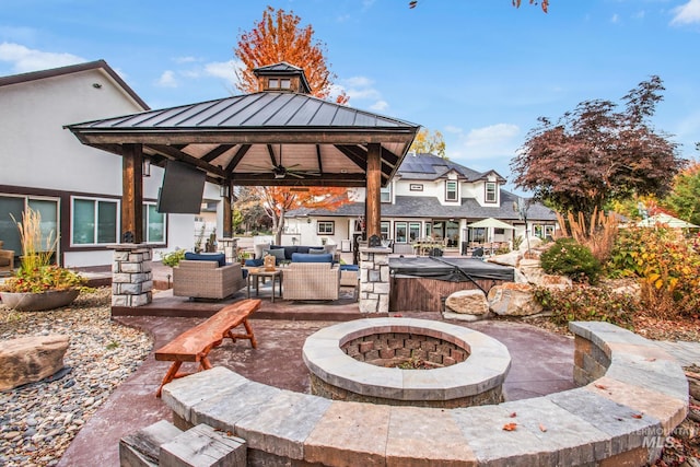 3136 S Bear Claw Way, Meridian, ID 83642 - view of patio with a gazebo and an outdoor living space with a fire pit