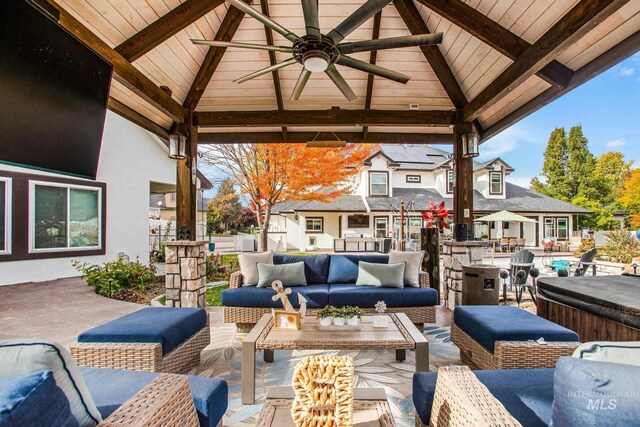 3136 S Bear Claw Way, Meridian, ID 83642 - view of patio featuring a gazebo, an outdoor hangout area, and a ceiling fan
