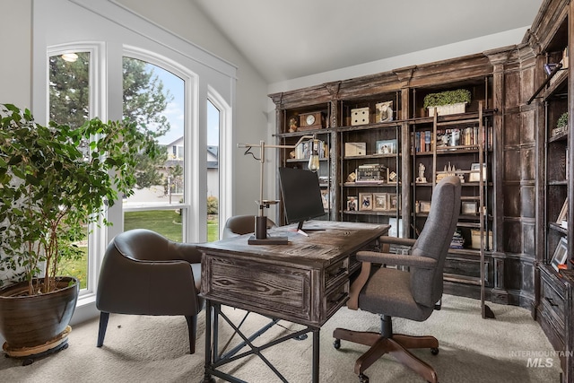 3136 S Bear Claw Way, Meridian, ID 83642 - office area with carpet flooring and vaulted ceiling