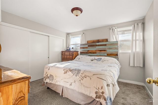 bedroom featuring carpet and a closet