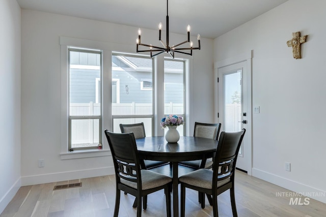 3661 S Corabell Way, Meridian, ID 83642 - dining room with a chandelier, healthy amount of natural light, and light wood-type flooring