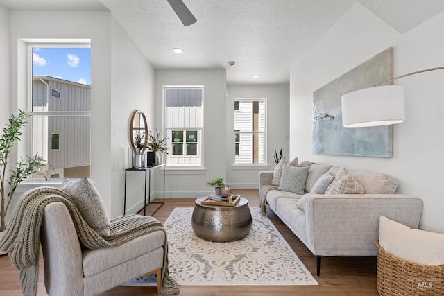 509 E Violets Cove Ln, Garden City, ID 83714 - living area featuring baseboards, recessed lighting, a textured ceiling, ceiling fan, and wood finished floors