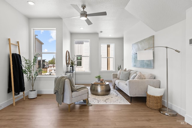 509 E Violets Cove Ln, Garden City, ID 83714 - living area with ceiling fan, baseboards, a textured ceiling, and wood finished floors