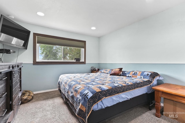 bedroom with carpet, baseboards, and recessed lighting