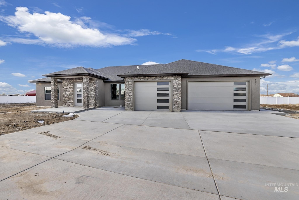 prairie-style house with a garage