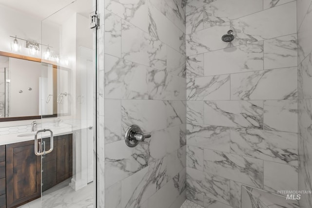 full bathroom with vanity and a shower stall