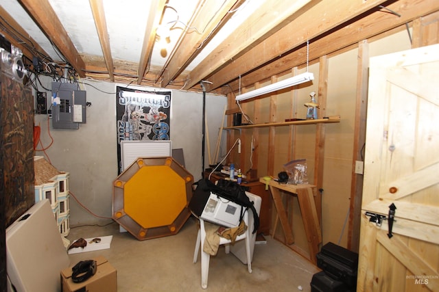 basement featuring electric panel