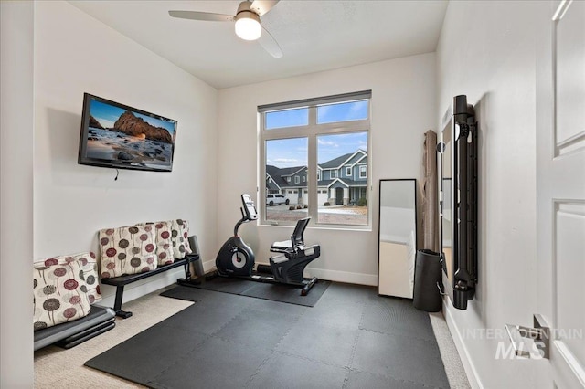 exercise area with ceiling fan