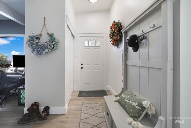 mudroom featuring light hardwood / wood-style flooring