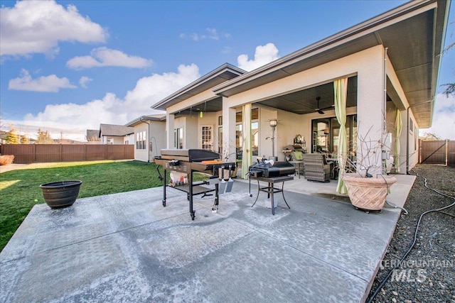 view of patio / terrace featuring a fenced backyard and outdoor lounge area