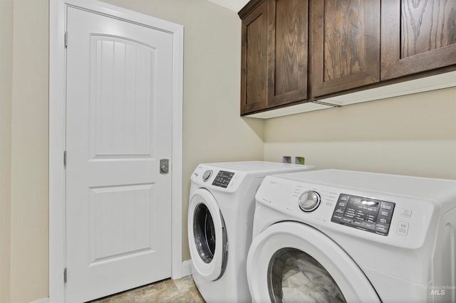 laundry area featuring cabinets and washing machine and dryer