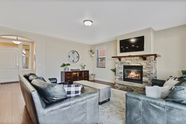 living room featuring a fireplace and light hardwood / wood-style floors