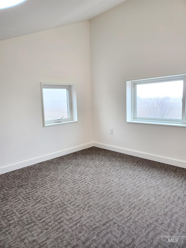 spare room with carpet floors, plenty of natural light, and baseboards