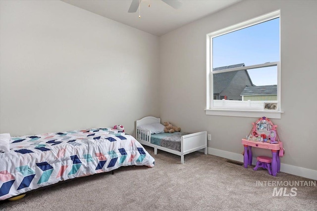 bedroom with carpet and ceiling fan