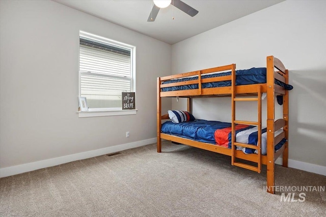 bedroom featuring carpet floors and ceiling fan