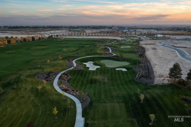 view of aerial view at dusk