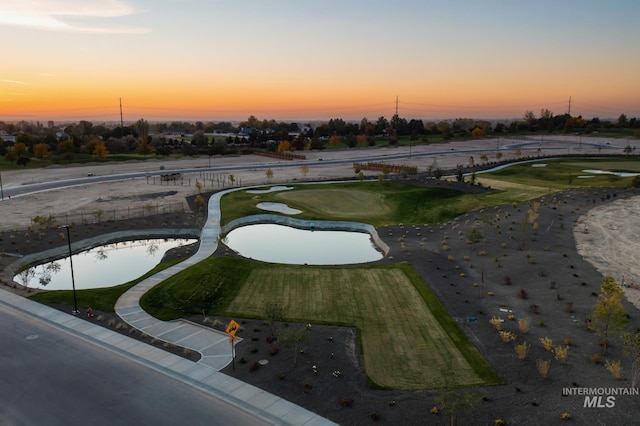 view of aerial view at dusk